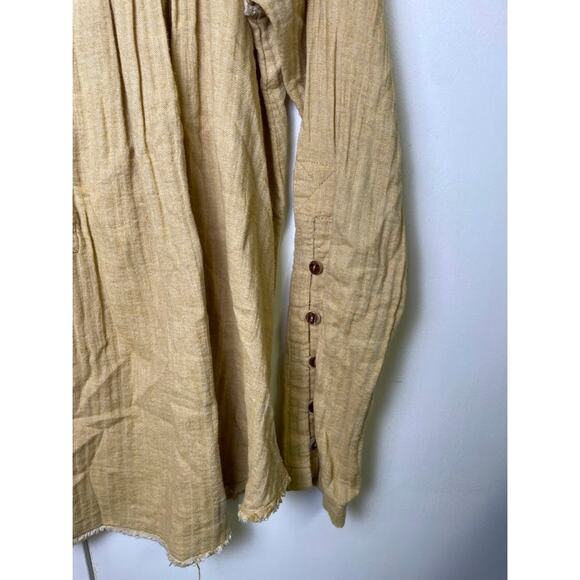 Free People Babydoll Henley Top Boho Edwardian Gauze Sand Dune Honey Size M - Picture 5 of 15